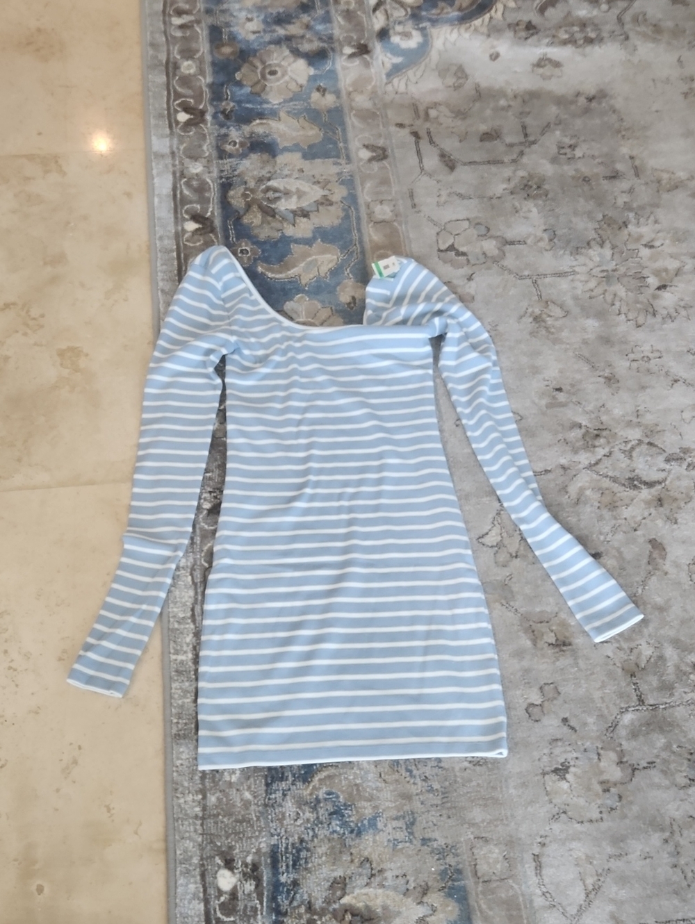 American Eagle Light Blue & White Striped Off-Shoulder Bodycon Dress